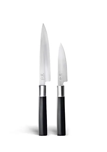 KAI Wasabi Black 2-teiliges Messerset 67-W20 - Küchenmessersets mit rostfreien, polierten Edelstahlklingen und ergonomischem Griff aus Bambuspulver, ideal für präzises Schneiden in der modernen Küche.