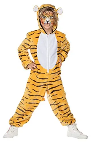 Rubies Kostüm Tigeroverall 128 – Flauschiger Tiger Overall für Kinder - Süßer Tiger-Kapuzenoverall mit auffälligem Muster und praktischen Reißverschluss. Ideal für Fasching und Karneval – ein echter Blickfang für kleine Raubkatzen!