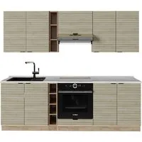 Vicco Küchenzeile Fame-Line 235 cm, Eiche Paneel/Goldkraft - Moderne Küchenzeile mit Softclose Scharnieren für leises Schließen, flexibler Konfiguration und optimalem Stauraum. Ideal für stilvolle Küchen.