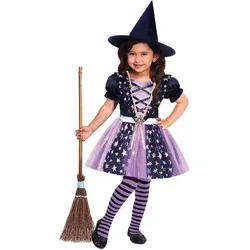 Hexe Aura Sternenschimmer Kostüm für Mädchen - Lila, 2-3 Jahre - Kostüme: Entzückendes Hexe Aura Kostüm mit glitzerndem Kleid und dunkelblauem Hexenhut, perfekt für Halloween und Fasching.