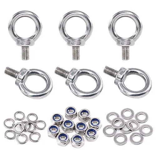 Swpeet 36 Stück 304 Edelstahl M8 Außengewinde, Ringschrauben-Set, inkl. 6 Stück M5 Ösenschraube mit 10 Stück Sicherungsmutter, 10 Stück Unterlegscheiben und 10 Stück flache Unterlegscheiben