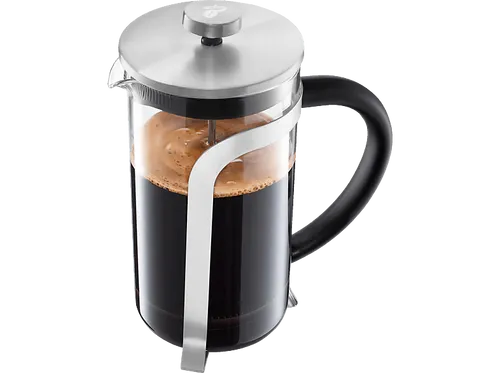 Tchibo Siebstempelkanne für manuelle Kaffeezubereitung, French Press aus hitzebeständigem Borosilikatglas, spülmaschinengeeignet, 800ml Fassungsvermögen für ca. 6 Tassen, Edelstahl, Silber