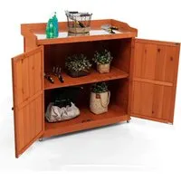 COSTWAY Lagerschrank mit herausnehmbarem Regal und 4 Universalrädern - Gartenschrank mit vielseitigem Stauraum, wetterfestem Tannenholz und rostfreiem Metall, ideal für Innen- und Außenbereich. Einfach zu bewegen dank 4 Universalrädern.