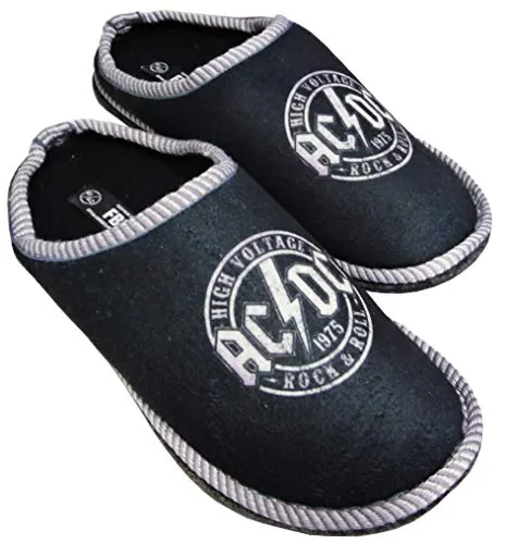 AC DC Pantoffeln Hausschuhe Slipper Größe 37/38 - Herren-Hausschuhe aus 100% Polyester in angesagtem Anthrazit, bequem und ideal für entspannte Abende zu Hause.