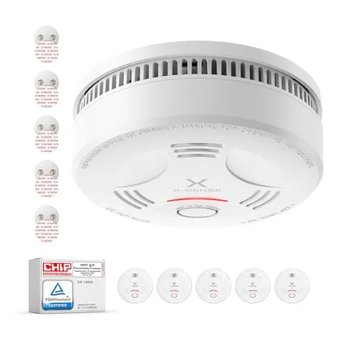X-Sense Rauchmelder mit 10 Jahre Batterie und Magnethalterung, Feuermelder, TÜV Rheinland-Zertifiziert, mit Stummschalt- und Selbsttest-Funktion, SD11, 5er Set