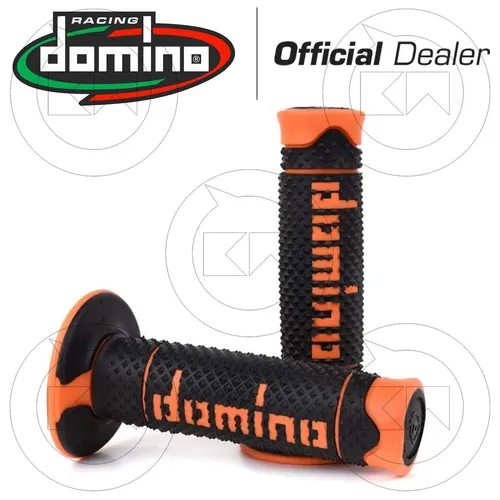 Paar 2 Handgriffe Domino Racing Schwarz / Orange Enduro Soft Grips 119mm