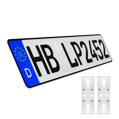 L & P Car Design KFZ-Kennzeichen Auto Nummernschild inkl. rahmenlose Kennzeichenhalter transparent DIN Autokennzeichen 520mm x 110mm Fahrradträger Anhänger LKW Autoschild (01 Standard)