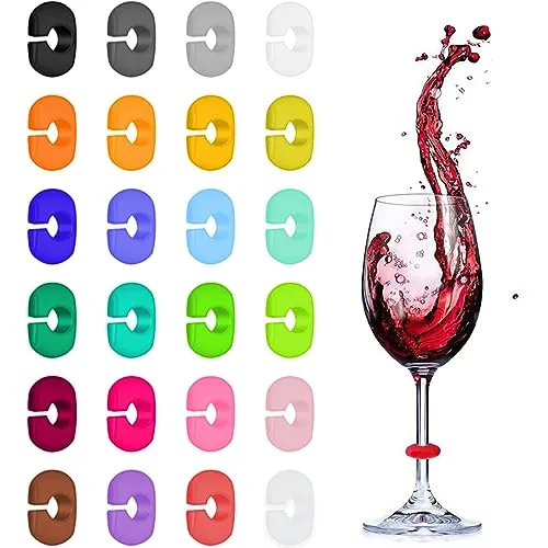 Airtailors Glasmarkierer Silikon, Glas Markierung Trinkgläser, Glasmarker, 24 Farben Gläser Markieren, Wiederverwendbar, Wine Marker Glass Marker for Party Decorations Home Use