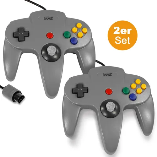 EAXUS® N64 Controller 2er Set für Nintendo 64 | Ergonomisches Gamepad - Erleben Sie nostalgisches Gaming mit 2 ergonomischen EAXUS N64 Controllern. Ideal für stundenlangen Spielspaß mit perfektem Grip und integrierter Memory-Cartridge. Kompatibel mit Nintendo 64.