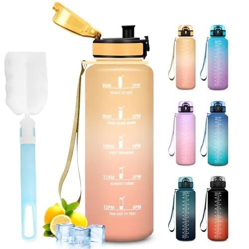Trinkflasche 1.5l, Wasserflasche Sport, Trinkflasche Auslaufsicher, Sportflasche mit Wasserbecherbürste, Leicht zu Reinigen, Flasche für Fitness, Fahhrad, Schule, Gym