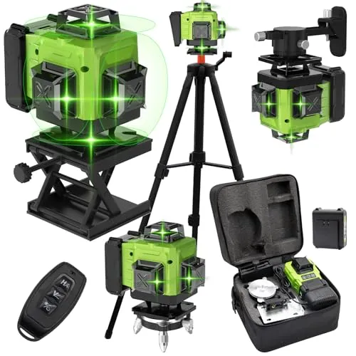 Kreuzlinienlaser mit Stativ - 16 Linien Laser Wasserwaage - Messgerät mit 4x 360° Kreuzlinien, selbstnivellierend und IP54 geschützt. Ideal für präzise Bodenfliesenverlegung und Trennwände, inkl. 4800mAh Akku für lange Einsatzzeiten.