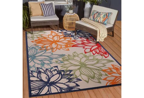 Sanat Teppich Floral 2 Outdoor - Flachgewebe-Teppich, wasserresistent und robust, ideal für Balkon und Terrasse, pflegeleicht mit 6mm Florhöhe und OEKO-TEX® zertifiziert für Kinder und Haustiere.