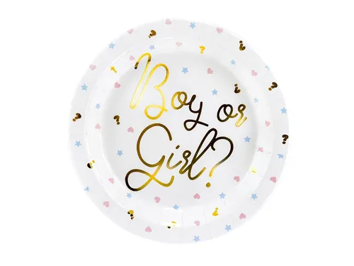 partydeco Pappteller, Pappteller rund 23cm mit Aufdruck Boy or Girl 6er Set rosa / blau