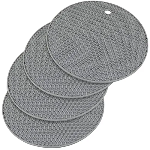 Uootach 4 Stück Silikon Topf Untersetzer, Rutschfester Untersetzer aus Silikon, Runde Topflappen Langlebig, wasserdicht und rutschfest Geeignet für Töpfe, Teekannenund Schüsseln(Grau)