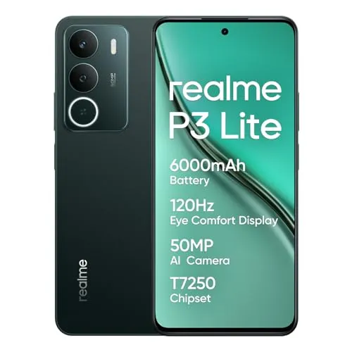 realme P3 lite Smartphone,Green,8+256GB,120Hz Eye Comfort Display,6000 mAh Battery,T7250 Chipset, 50MP AI Camera,15W Charge, Military-Grade Shock Resistance,Daily Water Resistance (No Adapter)