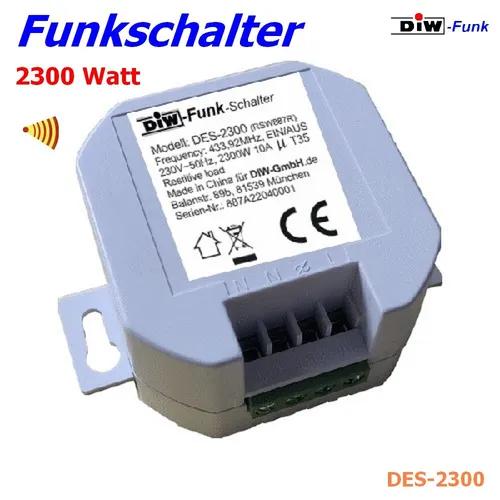 DES-2300 Funk-Einbau-Empfänger 230V 2300W kompatibel DIW-Funk, Intertechno learn