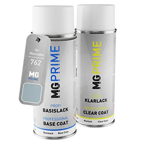 MG PRIME Autolack Sprühdosen Set für Mercedes 762 Tellursilber Metallic/Diamond Silver Metallic Basislack Klarlack Spraydose 400ml