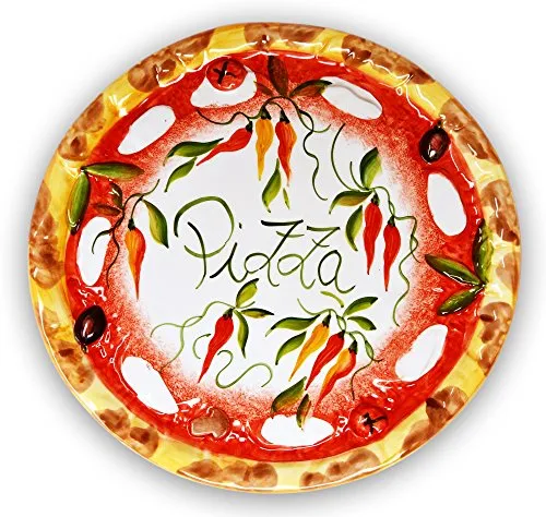Lashuma Handgemachter Pizzateller Paprika - Pizzateller aus italienischer Keramik, handbemalt und 33 cm groß – ideal für die stilvolle Präsentation Ihrer Lieblingspizza.