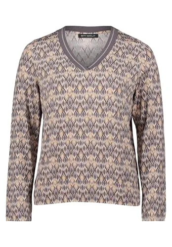 Betty Barclay Damen Blusenshirt mit V-Ausschnitt in Grau/Beige - Figurumspielendes Blusenshirt mit modernem grafischen Muster. Ideal für den Alltag oder besondere Anlässe, bietet es einen eleganten V-Ausschnitt und hohen Tragekomfort.