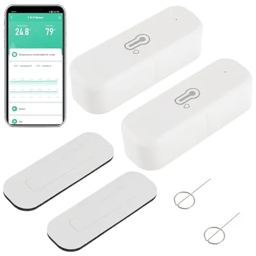 EPLZON WiFi Hygrometer Thermometer Sensor, kabelloser Temperatur und Feuchtigkeitssensor für den Innen Außenbereich mit Remote App Benachrichtigungsalarm, Kompatibel Alexa/Google Home(2 Stück)