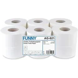 Funny Jumbo Toilettenpapier 2 lagig - 12er Pack, hochweiß - Toilettenpapier in PREMIUM QUALITÄT: 2-lagig, reißfest und sanft zur Haut. Mit 12 Jumbo-Rollen und 720 Blättern pro Rolle ideal für langfristigen Vorrat und weniger Nachschubstress.