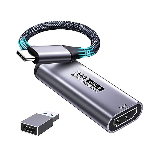 Fulfalic Videoaufnahmekarte, 4K HDMI auf USB C 3.0 Capture Karte, 1080P HD 60fps Live und Record Video Audio Grabber für Gaming, Streaming, Unterricht, Videokonferenz