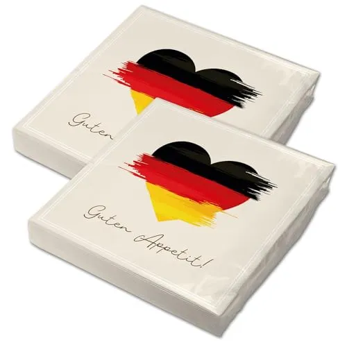 itenga 40x Servietten Deutschland Flagge Herz 30x30 cm 3-lagig – Guten Appetit – Papier-Servietten