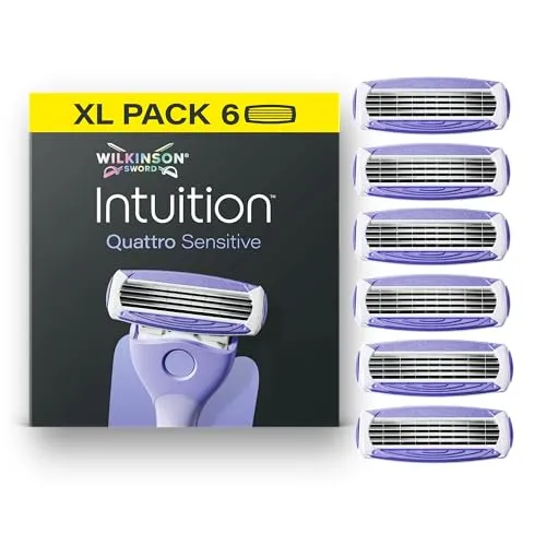 Wilkinson Sword Intuition Quattro Sensitive Skin Rasierer für Damen, XL-Packung, 6 Ersatzklingen