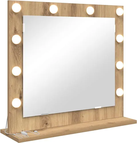 vidaXL Kosmetikspiegel Weiß 60 x 55 cm – Eleganter Standspiegel - Standspiegel aus Holzwerkstoff und Glas, mit modernem Design und warmweißer LED-Beleuchtung – ideal für ein stilvolles Schlafzimmer und perfekte Make-up-Anwendungen.
