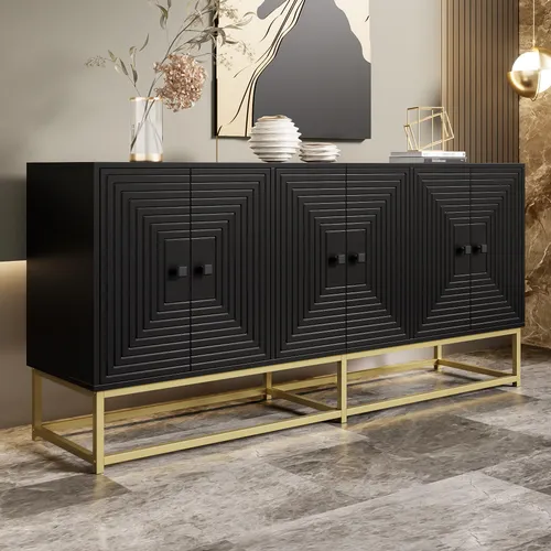 Merax Modernes schwarzes Sideboard mit goldenen Beinen - Elegantes Sideboard mit matt schwarzer Oberfläche und 3 Doppeltüren. Bietet großzügigen Stauraum für Bücher, Deko und mehr – ideal für jeden modernen Wohnstil.