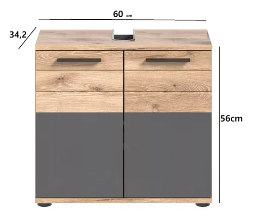 Mid.you Waschbeckenunterschrank in Grau und Eiche - Stylischer Waschbeckenunterschrank aus Holzwerkstoff mit 1 Fach und verstellbarem Einlegeboden für optimalen Stauraum im Badezimmer.
