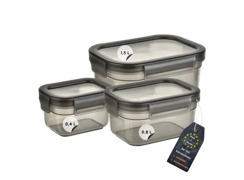 Engelland Frischhaltedose 3er Set Aufbewahrungsdosen mit Deckel, Vorratsdose, Frischhaltedose, Kunststoff/Silikon, (Vorteils-Set, 3-tlg., 0,4 L / 0,8 L / 1,5 L), luftdicht, auslaufsicher, stapelbar, BPA-frei, verschiedene Größen
