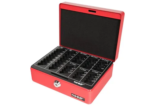 HMF Geldkassette Abschließbare Bargeldkasse mit Euro-Münzbrett, Geldbox mit Schlüssel, 20 x16 x 9 cm, rot