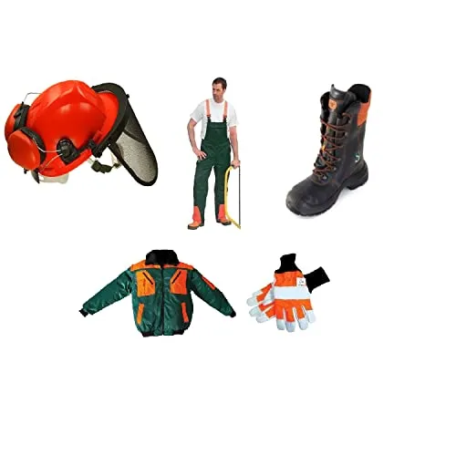 Produktbild 5er Schnittschutz Set: Forsthelm, Schnittschutzhose, Pilotenjacke, Lederstiefel