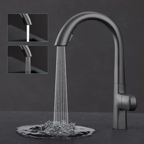 Mai & Mai Küchenarmatur MS-8095 – Einhebelmischer mit 360° Schwenkfunktion - Moderne Küchenarmatur in Grau, Höhe: 41,8 cm, aus hochwertigem Messing. Praktische Einhandbedienung für warmes und kaltes Wasser. Mit 360° Schwenkfunktion und herausziehbarem Sprühkopf – ideal für jede Spüle.