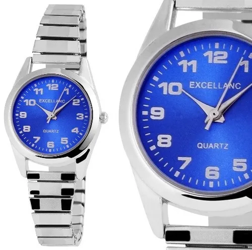 Damenuhr Quarz Armbanduhr Blau Silber Zugarmband Stretch Flexarmband 1700040-005