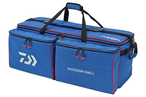 DAIWA N'Zon Accessory Bag L – 85L Angeltasche für Zubehör - Große, gepolsterte Angeltasche mit 85L Volumen für sicheren Transport von Angelzubehör. Mit transparenten Reißverschlusstaschen und praktischen Aufsetztaschen für optimale Organisation.