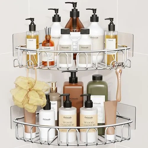 Orimade Eckablage Duschablage ohne Bohren, Selbstklebend Duschregal Edelstahl Duschkörbe 2 Stück