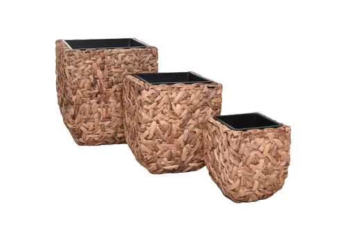 VIVANNO Pflanzkübel Blumenkübel Wasserhyazinthe WILD - 3er Set - Garten-Zubehör: 3 Pflanzkübel in unterschiedlichen Größen aus 100% natürlicher Wasserhyazinthe, ideal für kreative Pflanzenarrangements. Mit wasserdichten Einsätzen für einfache Bepflanzung und optimalen Schutz.