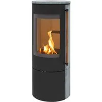 H&M Germany Kaminofen EVO 2.1 Naturstein Schwarz - Moderner Kaminofen mit 7 kW Nennwärmeleistung, Panorama-Sichtscheibe und separatem Holzfach, ideal für effizientes Heizen und gemütliche Abende.