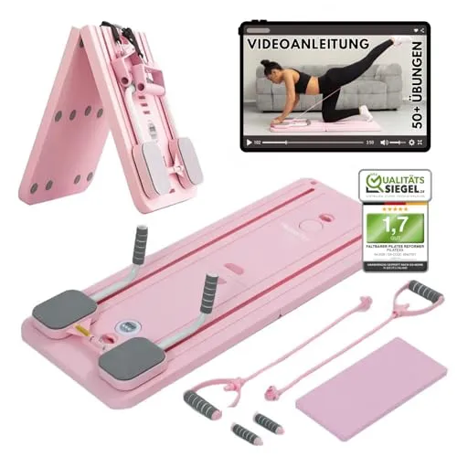 Pilatexx Pro – Faltbarer Pilates Reformer & Hometrainer mit Videoanleitungen - Vielseitiger Hometrainer für über 50 Übungen! Inkl. Videoanleitungen und Workout-Plänen. Stabil und platzsparend – ideal für effizientes Ganzkörpertraining zuhause.