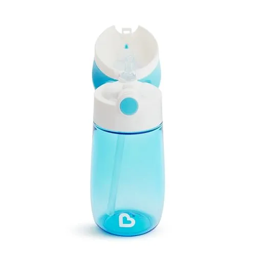 Munchkin Flip & Go Kleinkind-Wasserflasche mit Strohhalm | Trinkflasche für Kleinkinder | 355 ml | Auslaufsicher | Kinderflaschen für Jungen & Mädchen 18m+ | Robust | Blau