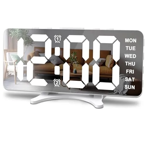 Risop Wecker Digital als Moderne LED-Spiegeluhr mit 2 USB-Ladeanschlüssen, großen Ziffern & automatischem Dimmer, anpassbare Helligkeit & Snooze-Funktion für Langschläfer, Schreibtisch-Deko (12/24H)