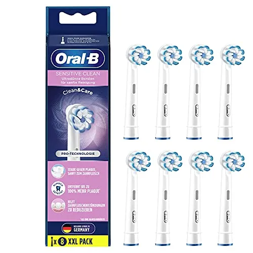 Oral-B Sensitive Clean Aufsteckbürsten für elektrische Zahnbürste, 8 Stück, sanfte Zahnreinigung, ultra-dünne Borsten, Zahnbürstenaufsatz für Oral-B Zahnbürsten