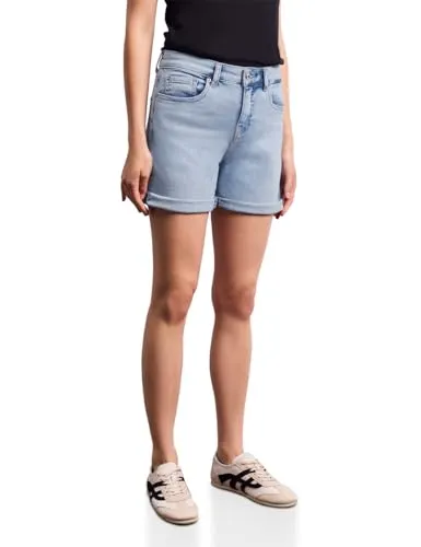 Street One Studio Damen F379276 Jeansshorts im Casual Fit - Jeansshorts im Casual Fit mit High Waist, Straight Legs und hellblauer Waschung. Perfekt für einen lässigen Sommerlook dank bequemem Baumwollmix mit Stretchanteil.