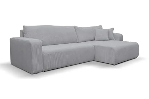 Venasi Möbel Ecksofa Grau, L-Form mit Schlaffunktion - Sofas, Ecksofa mit praktischer Schlaffunktion und integriertem Bettkasten, ideal für kleine Räume und Gästeunterkünfte. Hochwertiger Cordstoff sorgt für Komfort und Stil.