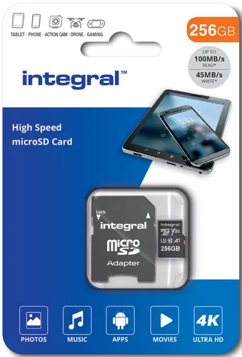 INTEGRAL Micro SDXC-Card 256GB , - Speicherkarten mit hoher Geschwindigkeit, ideal für 4K-Videos und schnelle Datenübertragungen dank UHS-I V30 A1 und bis zu 180 MB/s.