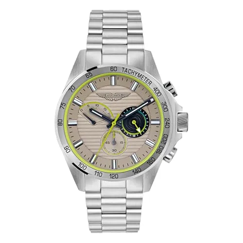 Aston Martin Herren Armbanduhr AML Thrill Chronograph Silber mit Edelstahlarmband, Quarzuhrwerk, Mineral Glas, 10 bar, Gehäusedurchmesser: 44 mm, 10 bar, MTRH1F504