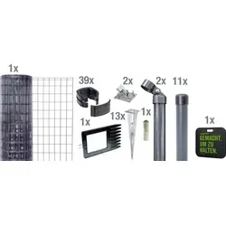 Alberts 695798 Fix-Clip Pro Zaun-Komplettset - Zaunpfosten Set mit Einschlagbodenhülse, Höhe 122 cm, Länge 25 m, anthrazit. Ideal für sichere und dekorative Einfriedungen im Garten.