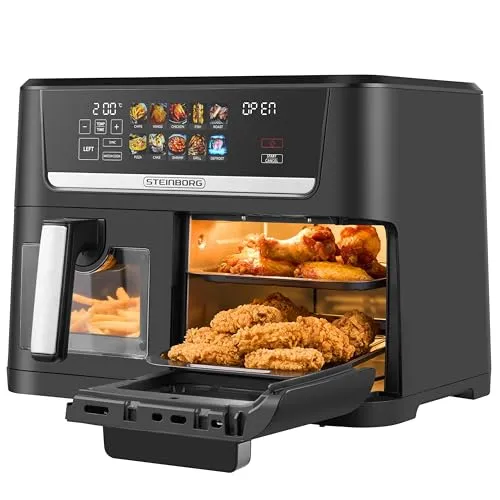 Steinborg Heißluftfritteuse Dual Zone 8L – Multifunktionale Air Fryer mit Digitalem Display